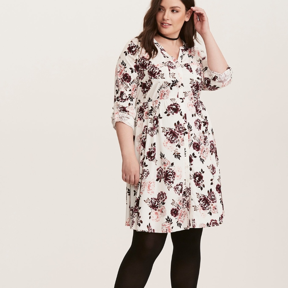 NEW Floral Print Challis Button Front Dress